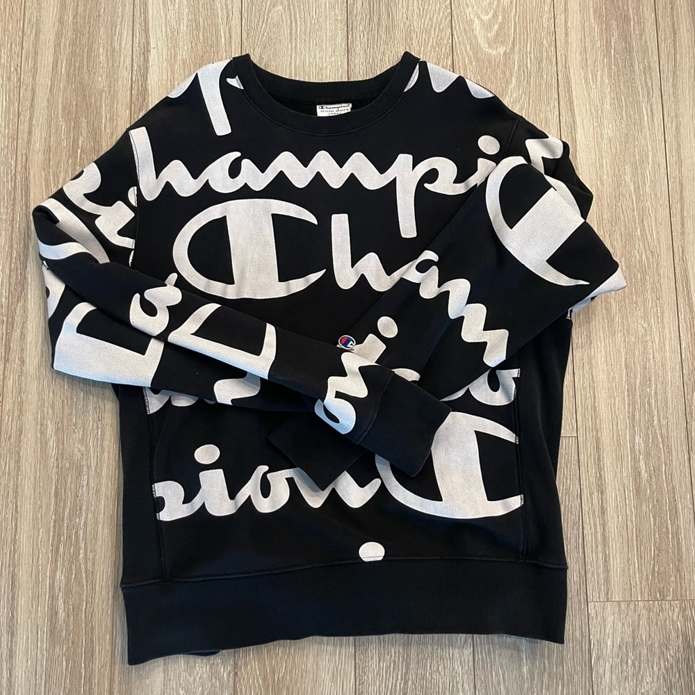 Men's Black/White Champion Reverse Weave Sweatshirt